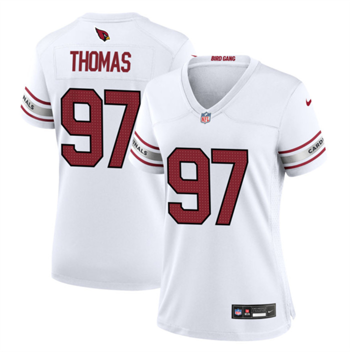 Personalized Women’s Arizona Cardinals #97 Cameron Thomas White 2023 Stitched Jersey(Run Small)