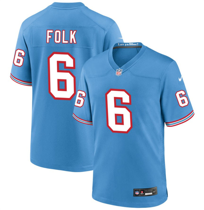 Personalized Men’s Tennessee Titans #6 Nick Folk Light Blue Throwback Player Stitched Game Jersey