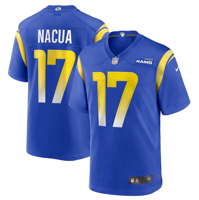 Personalized Men’s Los Angeles Rams #17 Puka Nacua Blue Stitched Football Game Jersey