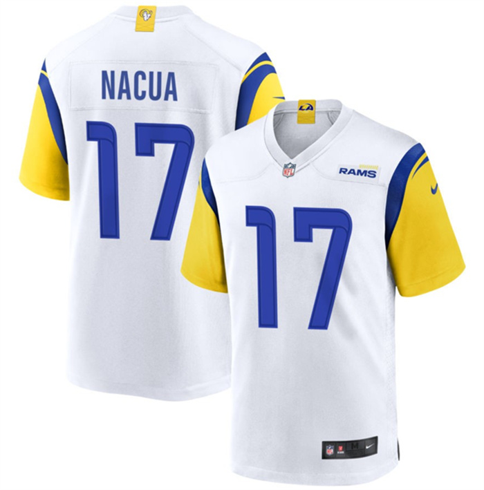 Personalized Men’s Los Angeles Rams #17 Puka Nacua White Stitched Football Game Jersey