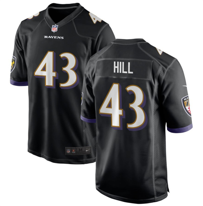 Personalized Men’s Baltimore Ravens #43 Justice Hill Black Game Football Jersey