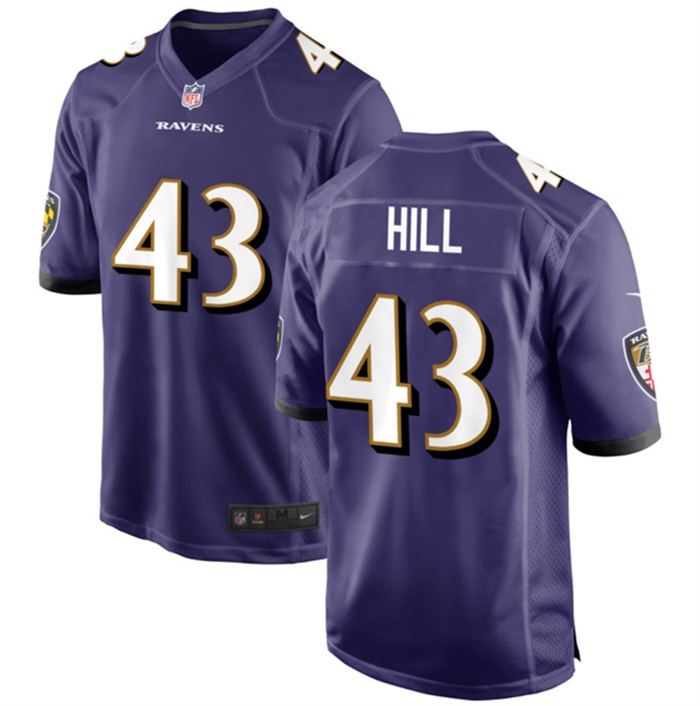Personalized Men’s Baltimore Ravens #43 Justice Hill Purple Game Football Jersey