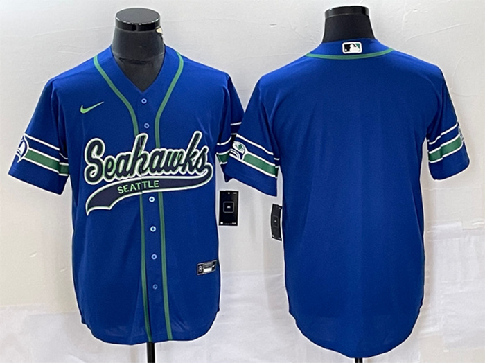 Personalized Men’s Seattle Seahawks Royal Throwback Cool Base Stitched Baseball Jersey