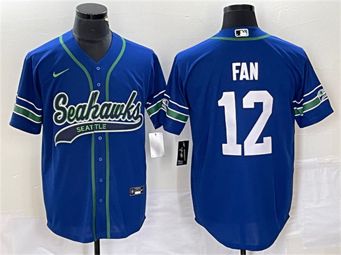 Personalized Men’s Seattle Seahawks #12 Fan Royal Throwback Cool Base Stitched Baseball Jersey