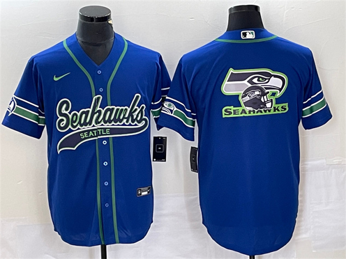 Personalized Men’s Seattle Seahawks Royal Throwback Team Big Logo Cool Base Stitched Baseball Jersey