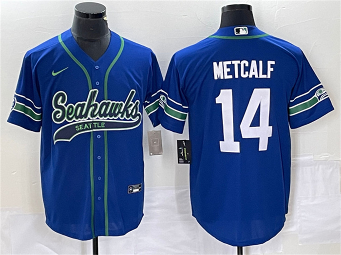Personalized Men’s Seattle Seahawks #14 DK Metcalf Royal Throwback Cool Base Stitched Baseball Jersey