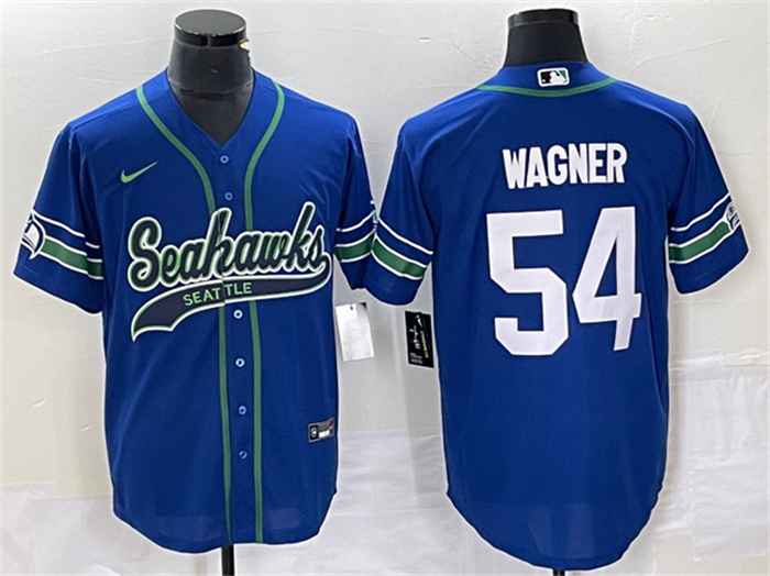 Personalized Men’s Seattle Seahawks #54 Bobby Wagner Royal Throwback Cool Base Stitched Baseball Jersey