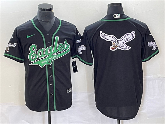 Personalized Men’s Philadelphia Eagles Black Team Big Logo Cool Base Stitched Baseball Jersey