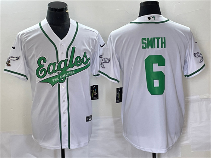 Personalized Men’s Philadelphia Eagles #6 DeVonta Smith White Cool Base Stitched Baseball Jersey