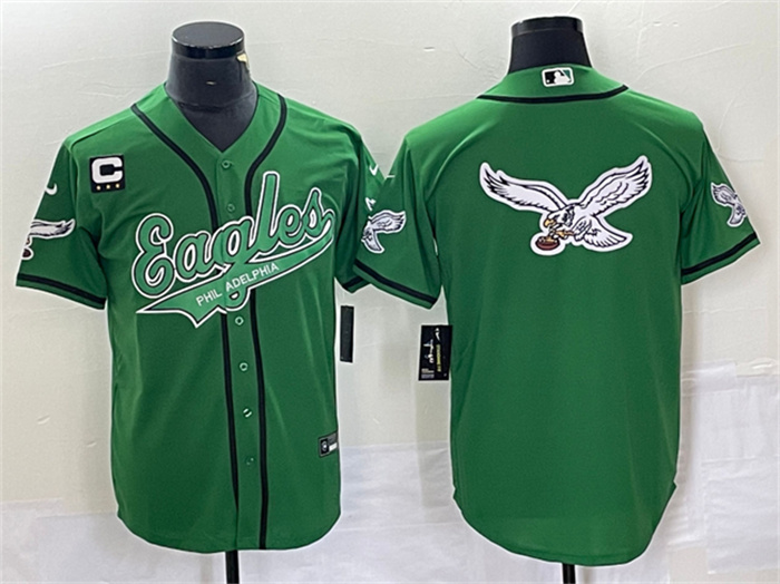 Personalized Men’s Philadelphia Eagles Green Team Big Logo With C Patch Cool Base Stitched Baseball Jersey