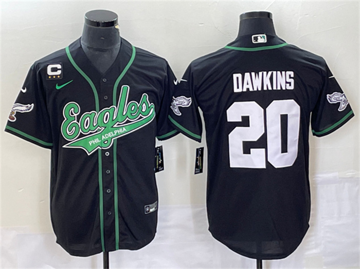 Personalized Men’s Philadelphia Eagles #20 Brian Dawkins Black With C Patch Cool Base Stitched Baseball Jersey