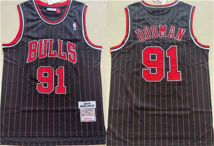 Personalized Men’s Chicago Bulls #91 Dennis Rodman Black 1996-97 Throwback Stitched Jersey