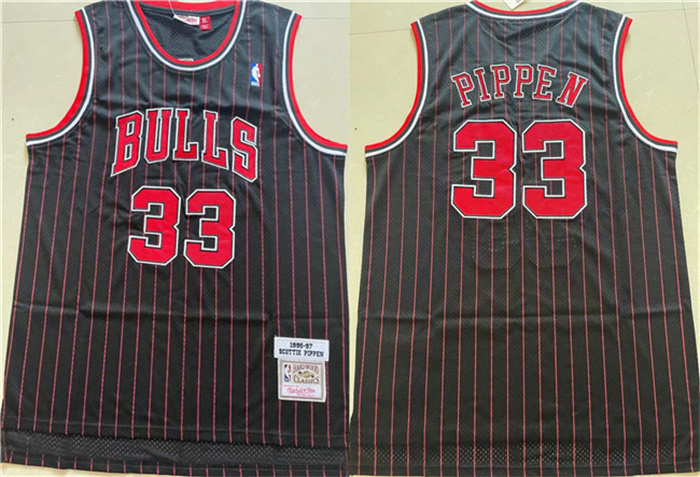 Personalized Men’s Chicago Bulls #33 Scottie Pippen Black 1996-97 Throwback Stitched Jersey