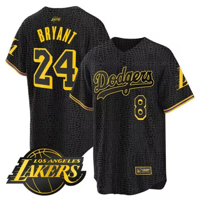 Personalized Men’s Los Angeles Lakers Front #8 Back #24 Kobe Bryant Black Cool Base With Patch Stitched Baseball Jersey