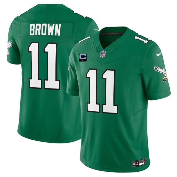 Personalized Men’s Philadelphia Eagles #11 A. J. Brown Green 2023 F.U.S.E. With 1-Star C Patch Untouchable Limited Stitched Jersey