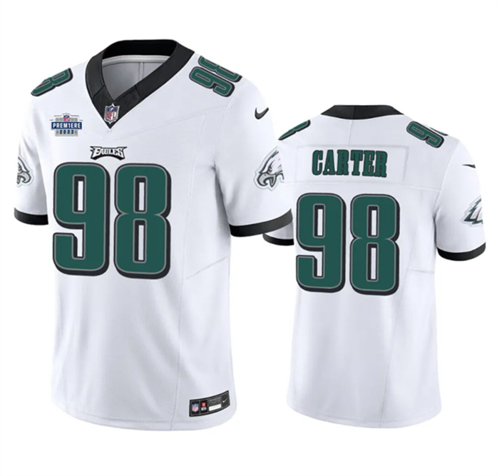 Personalized Men’s Philadelphia Eagles #98 Jalen Carter White 2023 F.U.S.E. With Prem1ere Patch Untouchable Limited Stitched Football Jersey