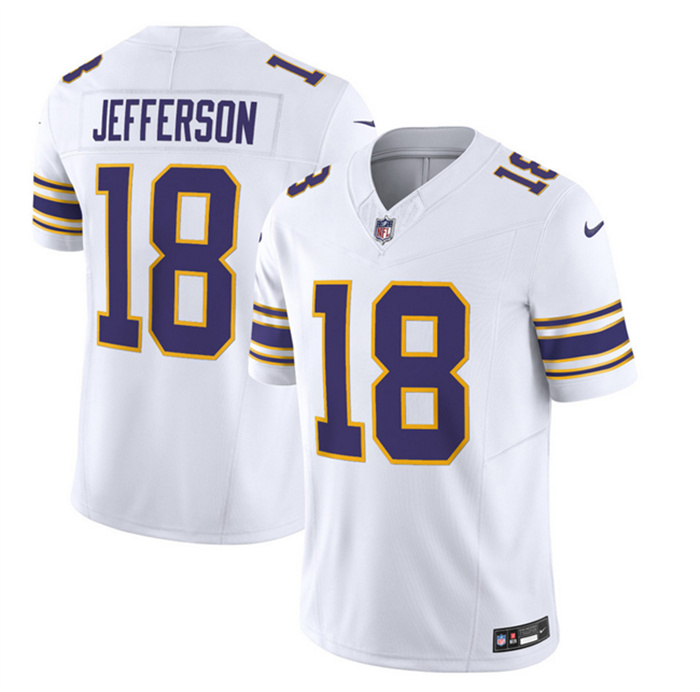 Personalized Men’s Minnesota Vikings #18 Justin Jefferson White 2023 F.U.S.E. Untouchable Limited Stitched Jersey