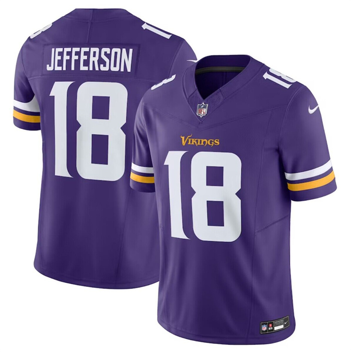 Personalized Men’s Minnesota Vikings #18 Justin Jefferson Purple 2023 F.U.S.E. Untouchable Limited Stitched Jersey