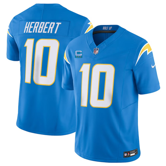 Personalized Men’s Los Angeles Chargers #10 Justin Herbert Light Blue 2023 F.U.S.E. With 3-Star C Patch Untouchable Limited Stitched Jersey