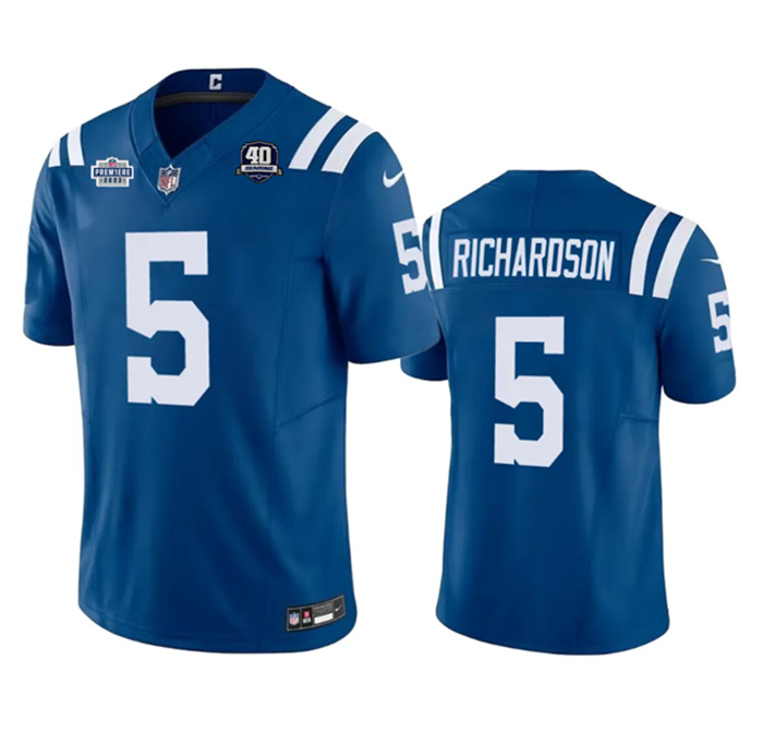 Personalized Men’s Indianapolis Colts #5 Anthony Richardson Royal 2023 F.U.S.E. With Prem1ere Patch 40th Anniversary Untouchable Limited Stitched Football Jersey