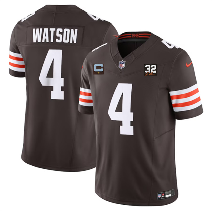 Personalized Men’s Cleveland Browns #4 Deshaun Watson Brown 2023 F.U.S.E. With 1-Star C Patch And Jim Brown Memorial Patch Untouchable Limited Stitched Jersey
