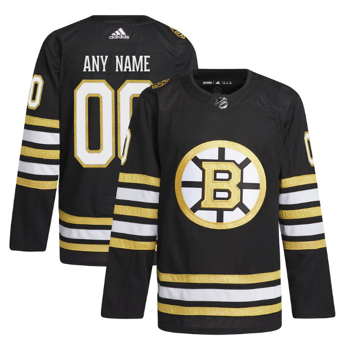 Personalized Men’s Boston Bruins Black 100th Anniversary Stitched Jersey