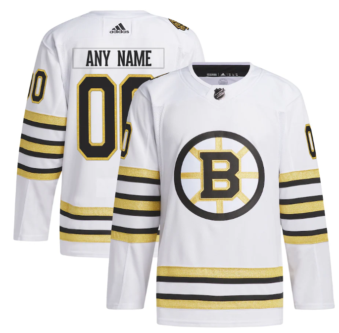 Personalized Men’s Boston Bruins White 100th Anniversary Stitched Jersey