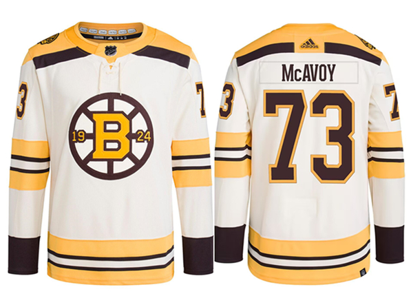 Personalized Men’s Boston Bruins #73 Charlie McAvoy Cream 100th Anniversary Stitched Jersey