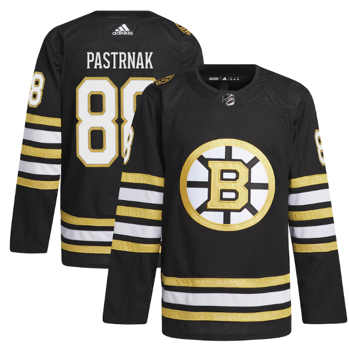 Personalized Men’s Boston Bruins #88 David Pastrnak Black 100th Anniversary Stitched Jersey