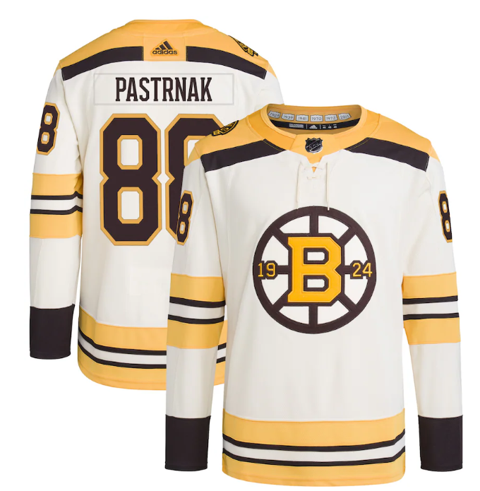 Personalized Men’s Boston Bruins #88 David Pastrnak Cream 100th Anniversary Stitched Jersey