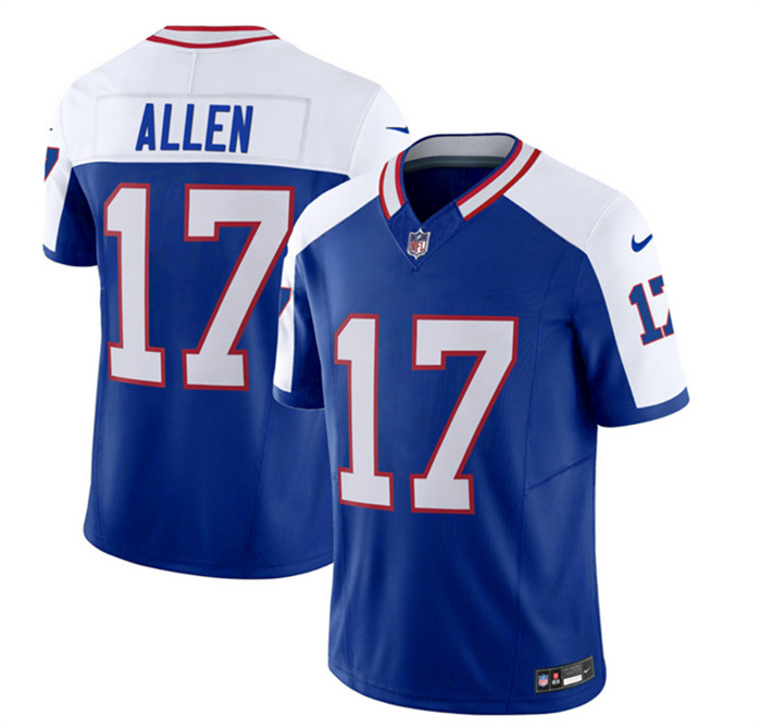 Personalized Men’s Buffalo Bills #17 Josh Allen Blue White 2023 F.U.S.E. Throwback Untouchable Limited Stitched Jersey