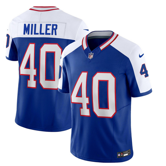 Personalized Men’s Buffalo Bills #40 Von Miller Blue White 2023 F.U.S.E. Throwback Untouchable Limited Stitched Jersey