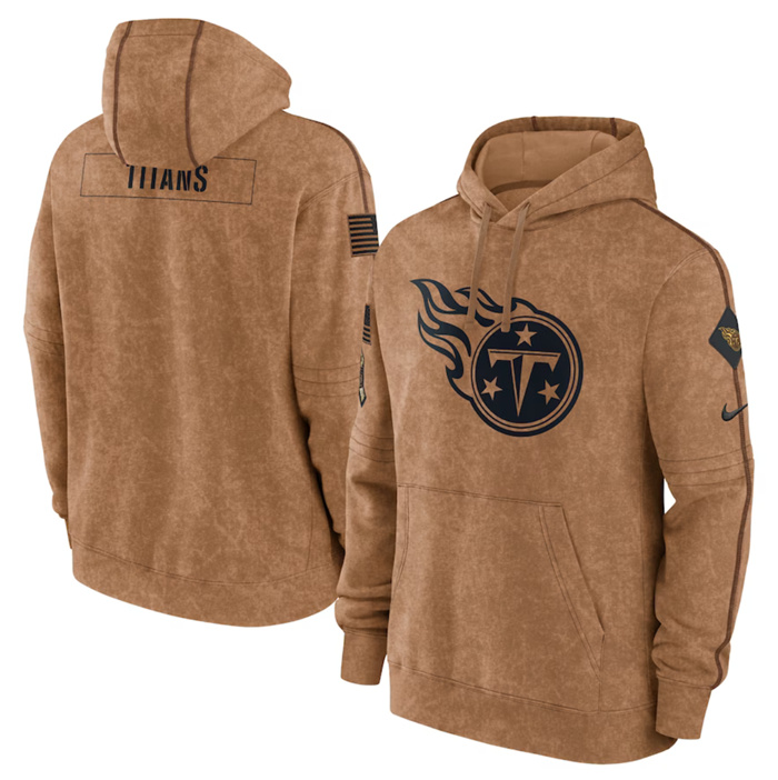 Personalized Men’s Tennessee Titans 2023 Brown Salute To Service Pullover Hoodie