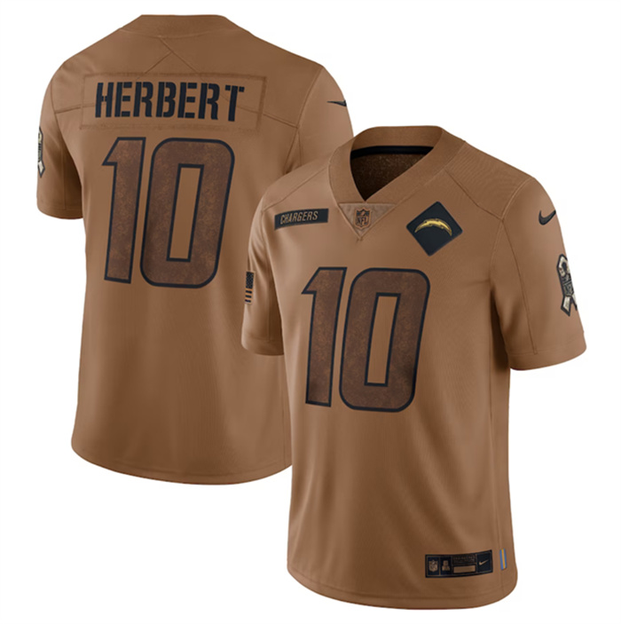 Personalized Men’s Los Angeles Chargers #10 Justin Herbert 2023 Brown Salute To Service Limited Stitched Jersey