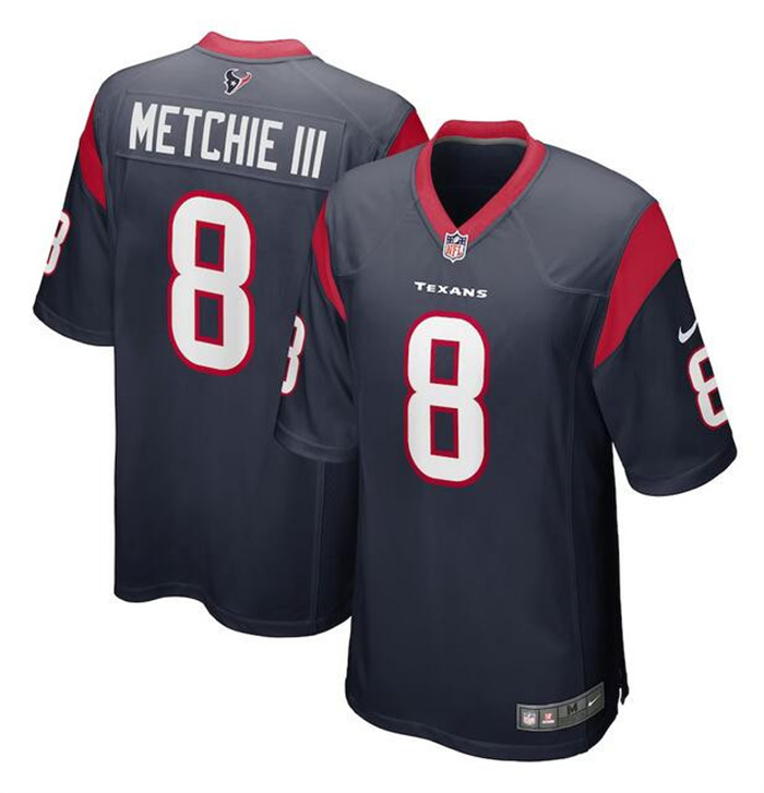 Personalized Men’s Houston Texans #8 John Metchie III Navy Stitched Game Football Jersey