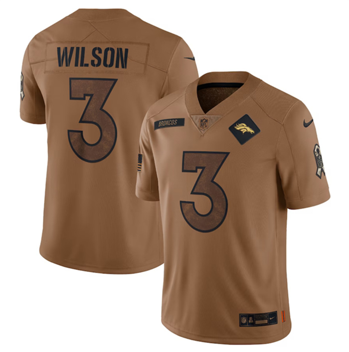 Personalized Men’s Denver Broncos #3 Russell Wilson 2023 Brown Salute To Service Limited Stitched Football Jersey