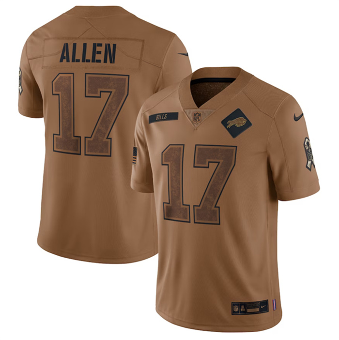 Personalized Men’s Buffalo Bills #17 Josh Allen 2023 Brown Salute To Service Limited Stitched Jersey