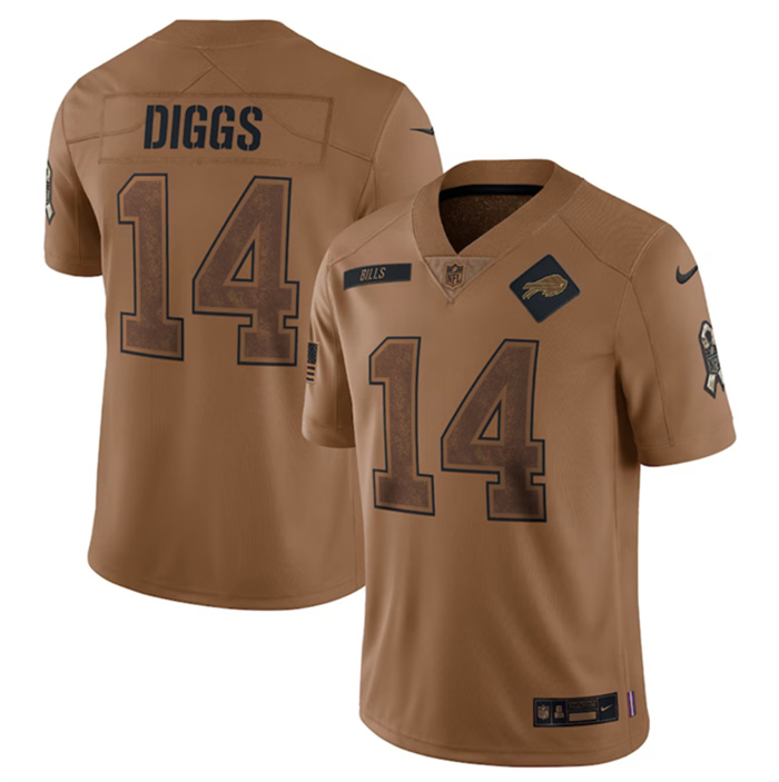 Personalized Men’s Buffalo Bills #14 Stefon Diggs 2023 Brown Salute To Service Limited Stitched Jersey