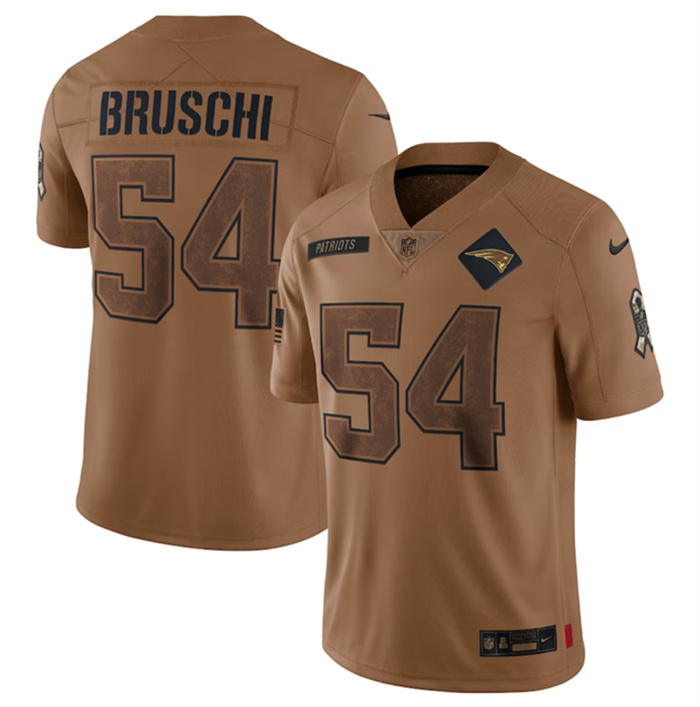 Personalized Men’s New England Patriots #54 Tedy Bruschi 2023 Brown Salute To Service Limited Stitched Football Jersey