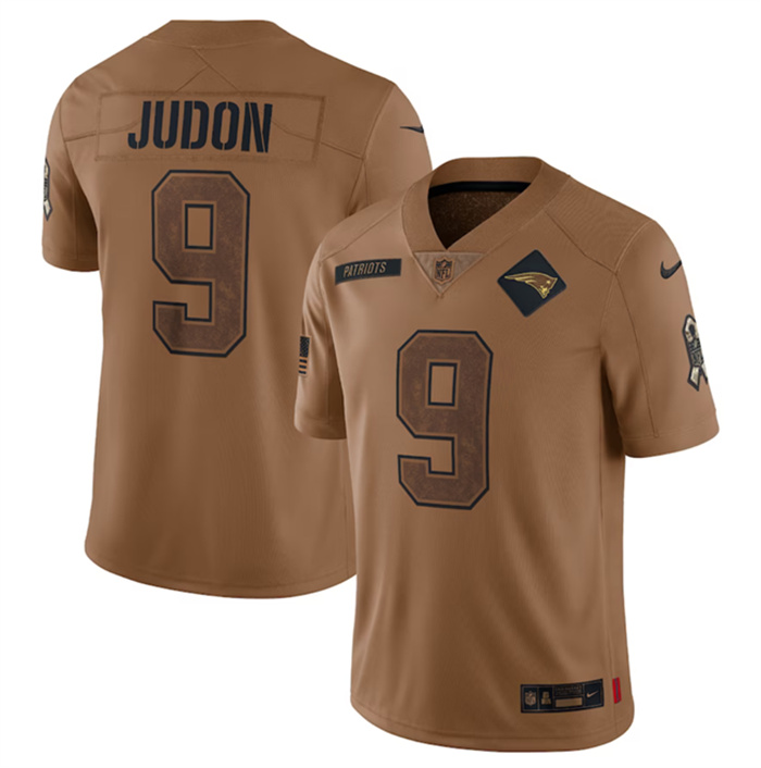 Personalized Men’s New England Patriots #9 Matthew Judon 2023 Brown Salute To Service Limited Stitched Football Jersey