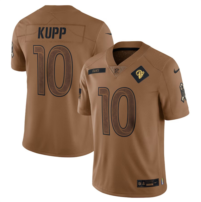 Personalized Men’s Los Angeles Rams #10 Cooper Kupp 2023 Brown Salute To Service Limited Stitched Football Jersey