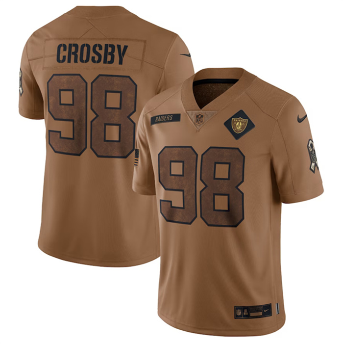 Personalized Men’s Las Vegas Raiders #98 Maxx Crosby 2023 Brown Salute To Service Limited Stitched Football Jersey