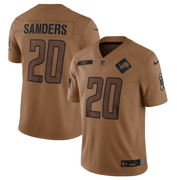 Personalized Men’s Detroit Lions #20 Barry Sanders 2023 Brown Salute To Service Limited Stitched Jersey