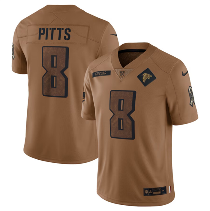 Personalized Men’s Atlanta Falcons #8 Kyle Pitts 2023 Brown Salute To Setvice Limited Stitched Football Jersey