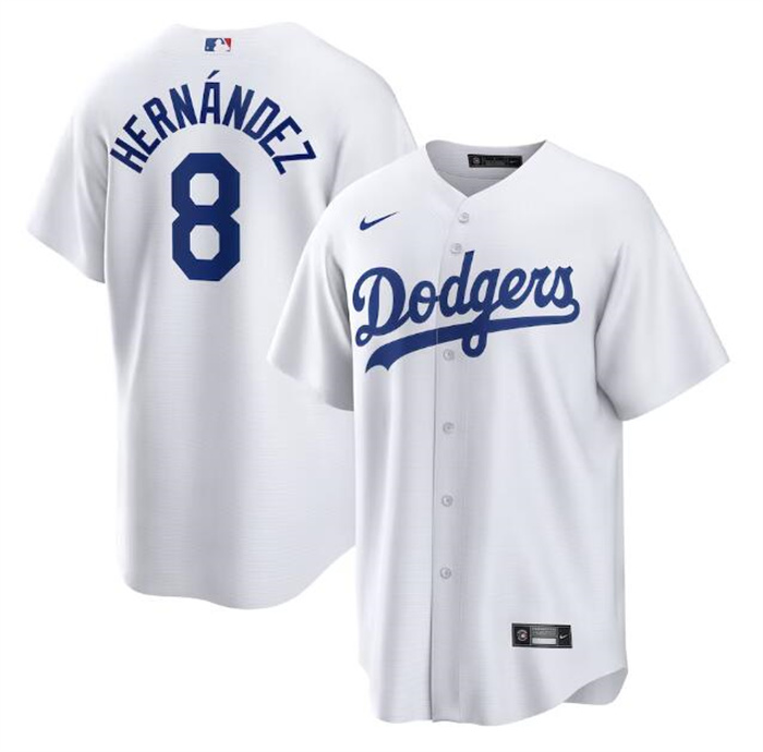 Personalized Men’s Los Angeles Dodgers #8 Kike Hernandez White Cool Base Stitched Jersey