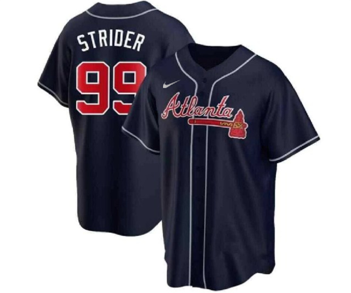 Personalized Men’s Atlanta Braves #99 Spencer Strider Navy Cool Base Stitched Baseball Jersey