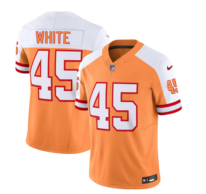 Personalized Men’s Tampa Bay Buccaneers #45 Devin White 2023 F.U.S.E. White Gold Throwback Limited Stitched Jersey