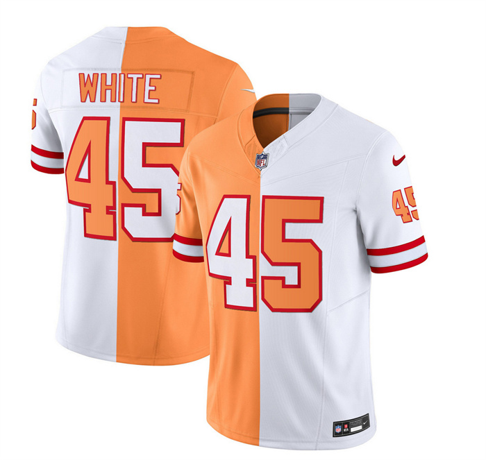 Personalized Men’s Tampa Bay Buccaneers #45 Devin White 2023 F.U.S.E. White Gold Split Throwback Limited Stitched Jersey