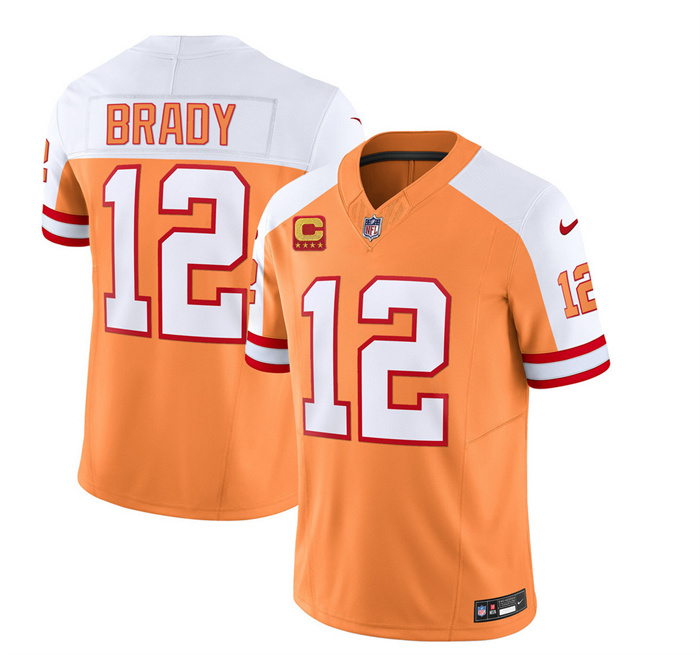 Personalized Men’s Tampa Bay Buccaneers #12 Tom Brady 2023 F.U.S.E. White Gold With 4-Star C Patch Throwback Limited Stitched Jersey