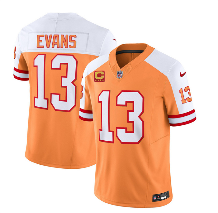 Personalized Men’s Tampa Bay Buccaneers #13 Mike Evans 2023 F.U.S.E. White Gold With 4-Star C Patch Throwback Limited Stitched Jersey